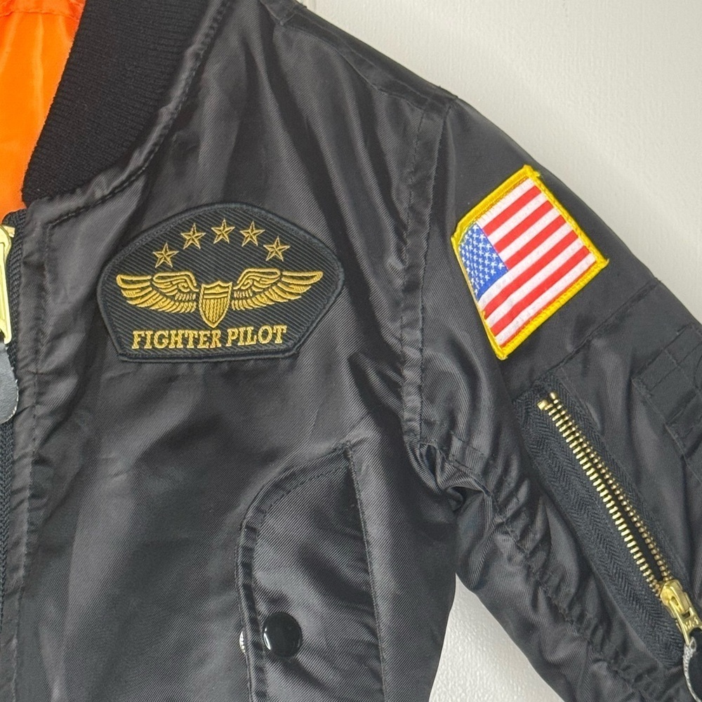 Kids Fighter Pilot Black Jacket-reversible - Picture 4 of 12